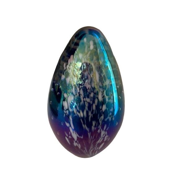 Glass Eye Studio Hand Blown Glass Ombre Iridescent Dichroic Egg Paperweight - Picture 1 of 5